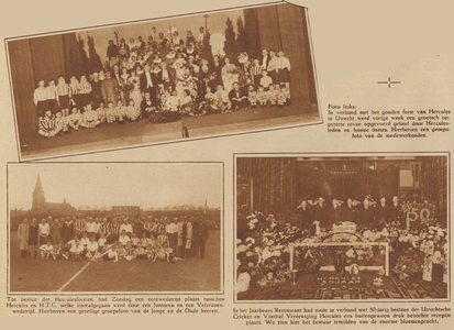 873982 Collage van 3 foto's betreffende de viering van het 50-jarig jubileum van de Utrechtsche Cricket en Voetbal ...